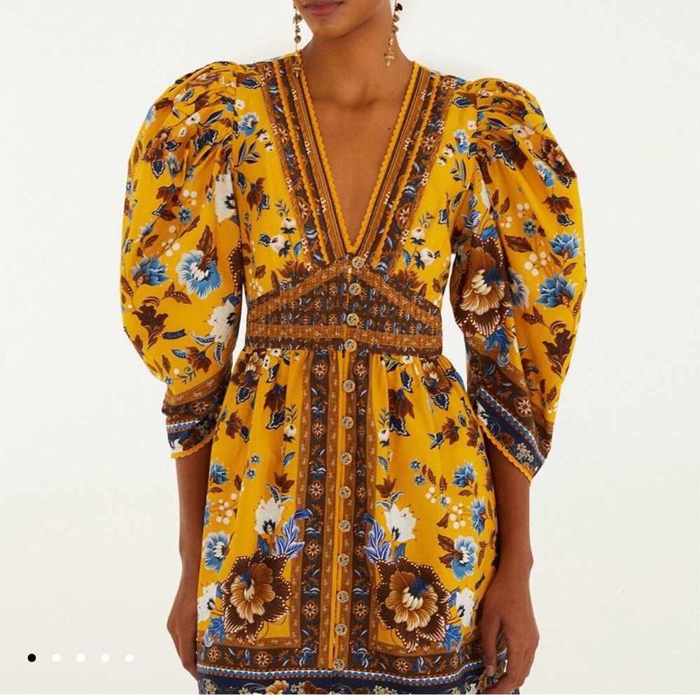 🌎🌱🌼 NWT FARM RIO Yellow Flowering Garden Tree Mini Floral Dress Size Small